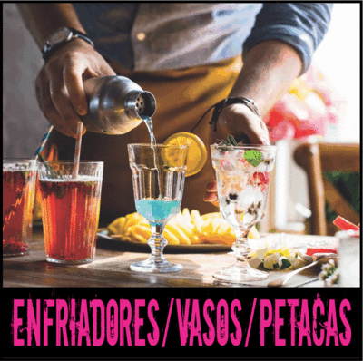 Petacas, enfriadores y vasos