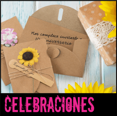 Detalles para celebraciónes, tarjetas y bolsas para regalo